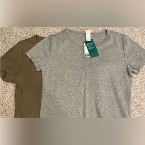 H&M Ribbed Cotton T-shirts, Black, White, Size L